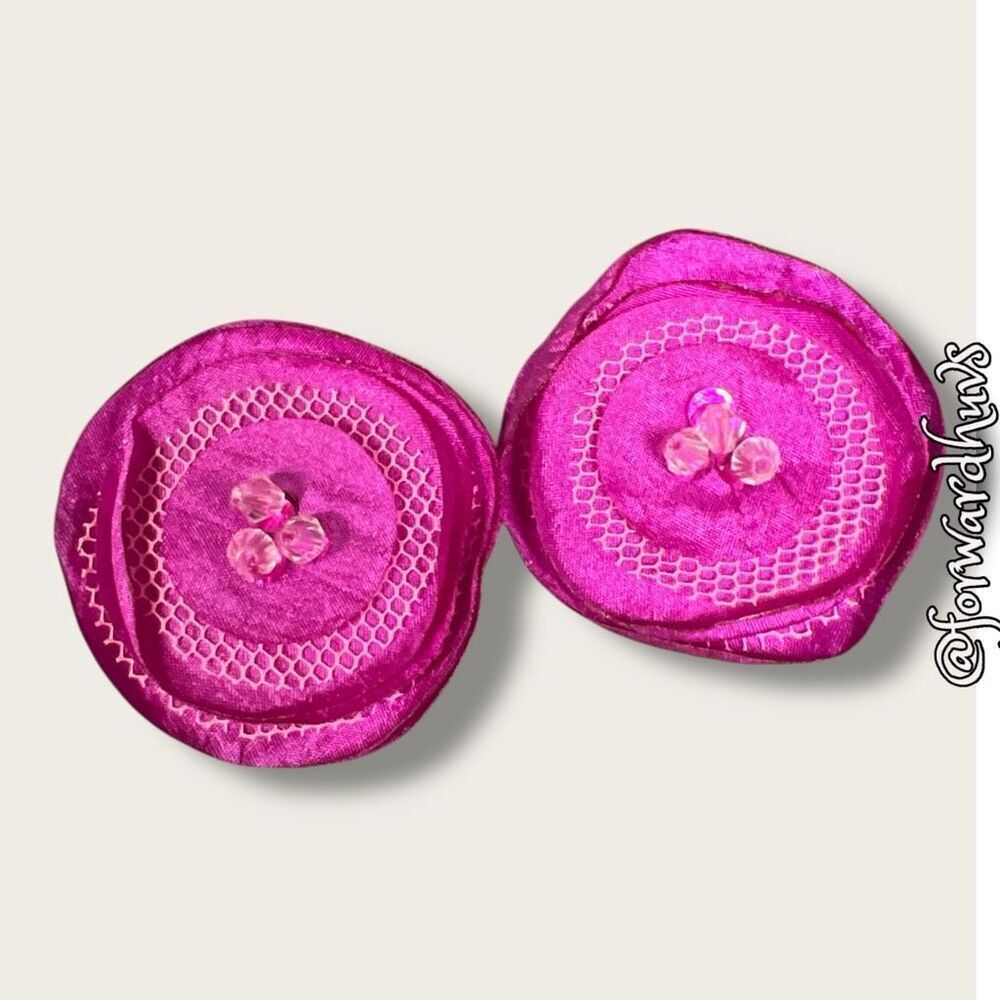 Handmade Pink Satin & Mesh Flower Shoe Clips